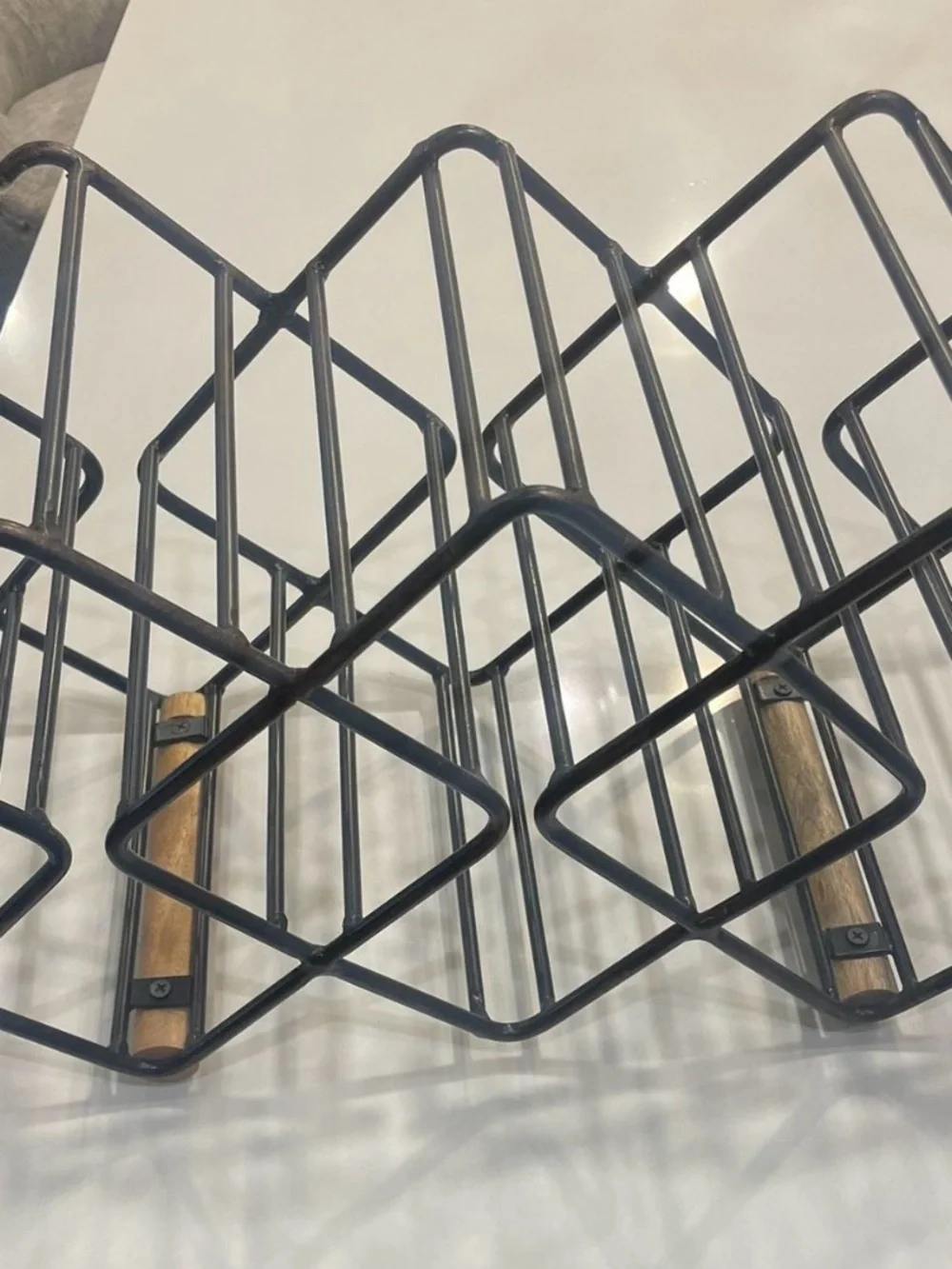 Black Metal and Wood Wine Bottle Rack - Modern Bar Organizer